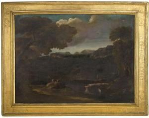 Paesaggio Lacustre Con Pescatore by Ettore Romano