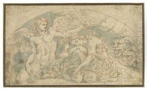Mythologische Szene Mit Sitzender Frau Und Amor by Giulio Romano (Orbetto)