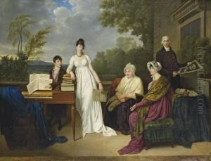 Portrait De La Famille De L'artiste Posant Devant Le Chateau De Juilly by Adele Romany