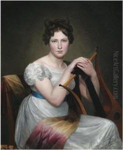 Portrait Of A Young Lady, Seated, In A White Dress, Holding Alyre by Adele Romanee Romany