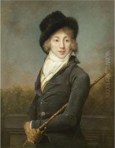 A Portrait Of Auguste Vestris, Half Length, Wearing A Grey Coat And A Fur Hat