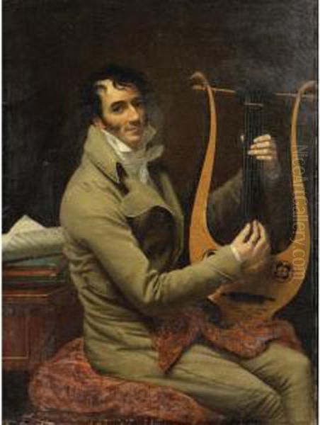Portrait De Jean Dominique Fabry Garat S'accompagnant A La Lyre [adele Romanee Called Romany ; Portrait Of Jean Dominique Fabry Garat Playing Lyre ; Oil On Canvas ; Signed Lower Left, Unframed; See Illustration On Previous Page.] - view 1