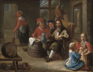 Peasants Smoking And Drinking With Children Making Music And An Old Woman In An Interior by Adriaen Rombouts