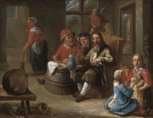 Peasants Smoking And Drinking With Children Making Music And An Oldwoman In An Interior by Adriaen Rombouts