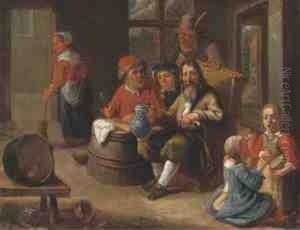Peasants Smoking And Drinking With Children Making Music