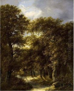 A Wooded Landscape With Two Shepherds Resting On A Path With A Flock Of Sheep In The Foreground by Gillis Rombouts