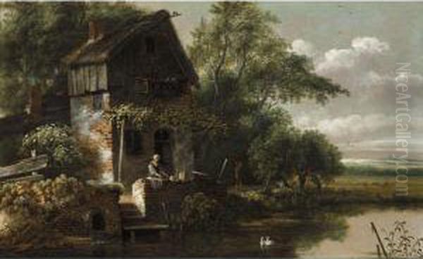 A River Landscape With A Laundry Maid Before A Cottage - view 1