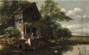 A River Landscape With A Laundry Maid Before A Cottage by Gillis Rombouts