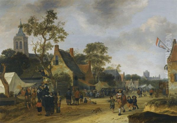 A Village Kermesse With Numerous Figures And Market Stalls - view 1