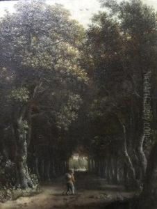 Traveller Entering A Tree Lined Avenue