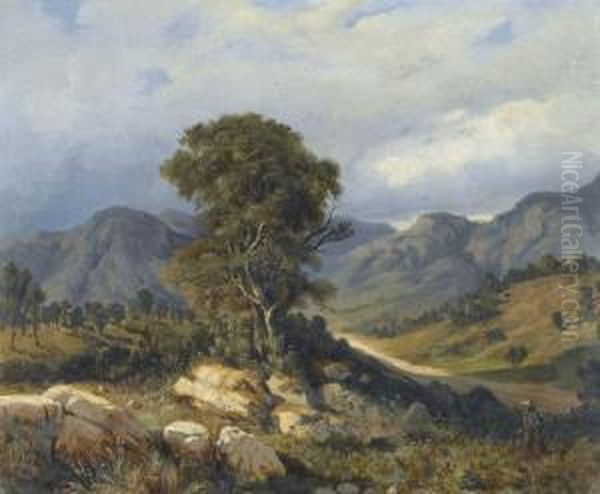 Jager Mit Hund In Felsiger Landschaft - view 1