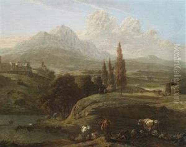 Shepherds With Animals On The Banks Of A River In The Abruzzo Region Near Penne - view 1
