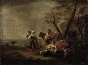 A Shepherd Family At Rest By A Tree