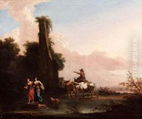 Paesaggio Italianizzante Con Armenti All""""abbeverata - view 1