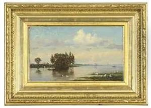 Swans On A River Bank by Frederick Rondel Sr.