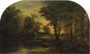 Cattle Grazing In The Woods by Frederick Rondel Sr.