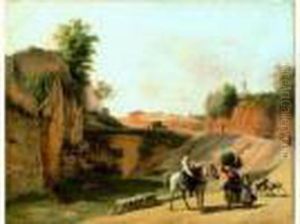 Bergeres Et Cavalier Dans La Campagne Italienne by Guillaume Frederic Ronmy