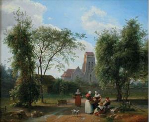 Paysannes En Conversation Devant L'eglise by Guillaume Frederic Ronmy
