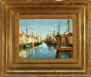 A Canal Scenery From Nyhavn, Denmark by Svend Ronne