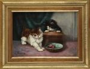 Les Chatons Jouant Avec Un Fil by Alfred Ronner