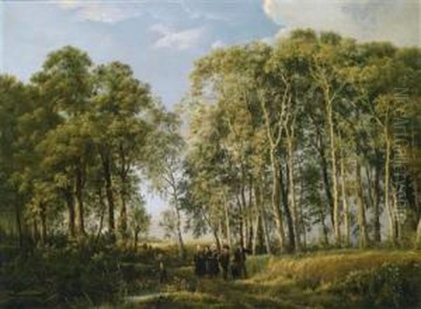 Woodland Landscape With A Group Of Figures In Local Costume - view 1