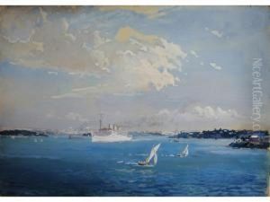 The P&o Liner Stranraer Leaving Sydney by Herbert Kerr Rooke