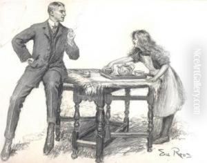 Interior, A Cup Of Tea Sir. Signed. Charcoal. Unframed. 18 X23ins by Eva Roos