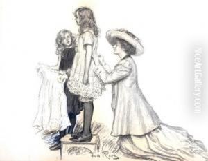 With The Duchess As Maid .... Signed. Charcoal. Unframed. 18 X23ins by Eva Roos