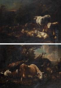 Repos Des Bergers Et Leur Troupeau Dans Un Paysage by Jakob Roos