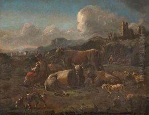 Landschaft Mit Schafen Und Vieh by Johan Heinrich Roos