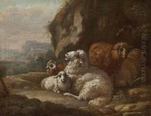 Schafe Unter Felsen Ruhend by Johan Heinrich Roos
