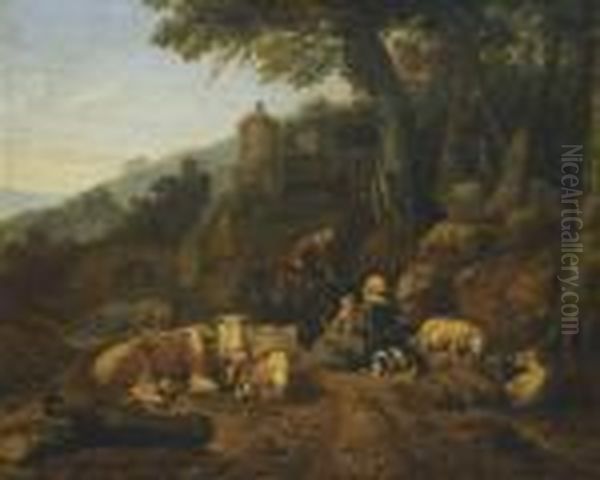 A Landscape With Drovers And Their Flock At Rest - view 1