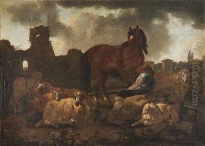 Berger, Cheval Et Moutons