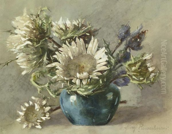 Disteln In Blauer Vase - view 1