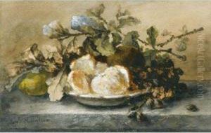 A Still Life With Fruit On A Ledge by Margaretha Roosenboom