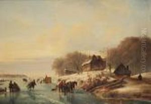 Skating In A Winter Landscape At Dusk