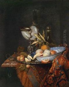 Magnificent Still Life With A Silver Platter With Apricots