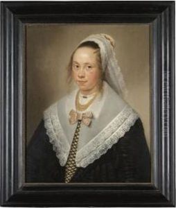 Portrait Of A Young Lady, Said To Be Elisabeth Wybo, At The Age Of 17, Half Length, Wearing A Gold Necklace And A White Headdress