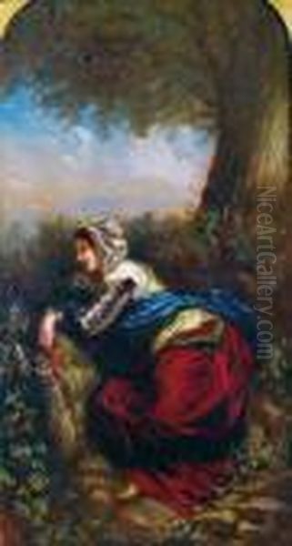 Femme Alanguie Et Pensive Au Pied De L'arbre - view 1