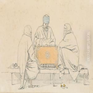 A Turkish Notary And Two Veiled Women by Martinus Rorbye