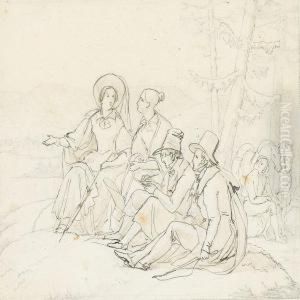 Scene Fra Norge-herrer Og Damer Ved En Udsigt by Martinus Rorbye