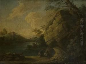 Paesaggio Fluviale Con Pescatori Presso Una Rupe by Salvator Rosa