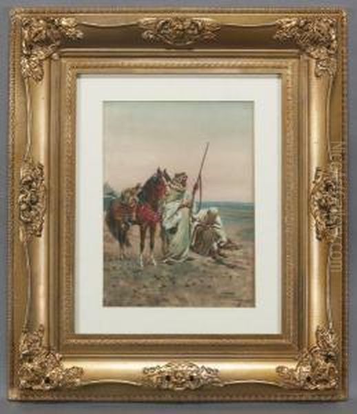 Horsemen In The Desert, One Cleaning His Gun - view 1