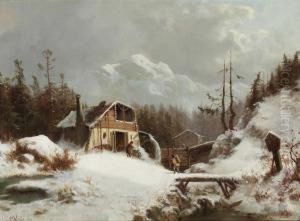 Winterlandschaft Mit Schmiede. by Karl Julius Rose