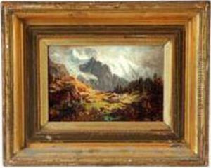 Mountain Landscape With Small House At Center by Karl Julius Rose