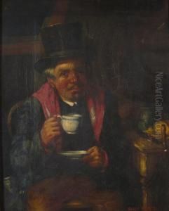 Portrait Of A Man In An Interior Drinking Tea by Harry Herman Roseland