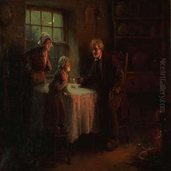 Dutch Interior With A Family Near The Fireplace - view 1