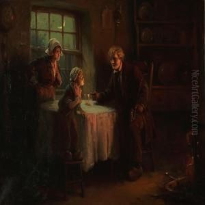 Dutch Interior With A Family Near The Fireplace by Alexander Rosell