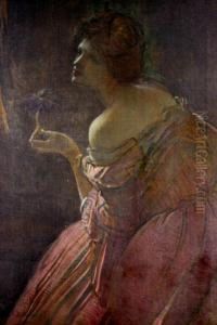 Portrait Of Lady In Pink Dress by Ernest Rosen