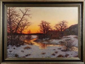 Aftonrodnad Over Insjolandskap by Edvard Rosenberg